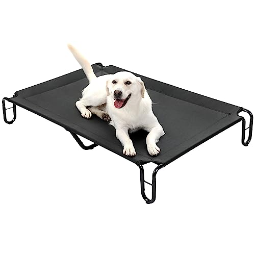 pettycare Elevated Outdoor Dog Bed - Raised Bed for Large Dogs, Waterproof Cot Easy to Assemble, Cooling Elevated Cot with Breathable Teslin Mesh, Durable, Non Slip, Up to 65 lbs,Black