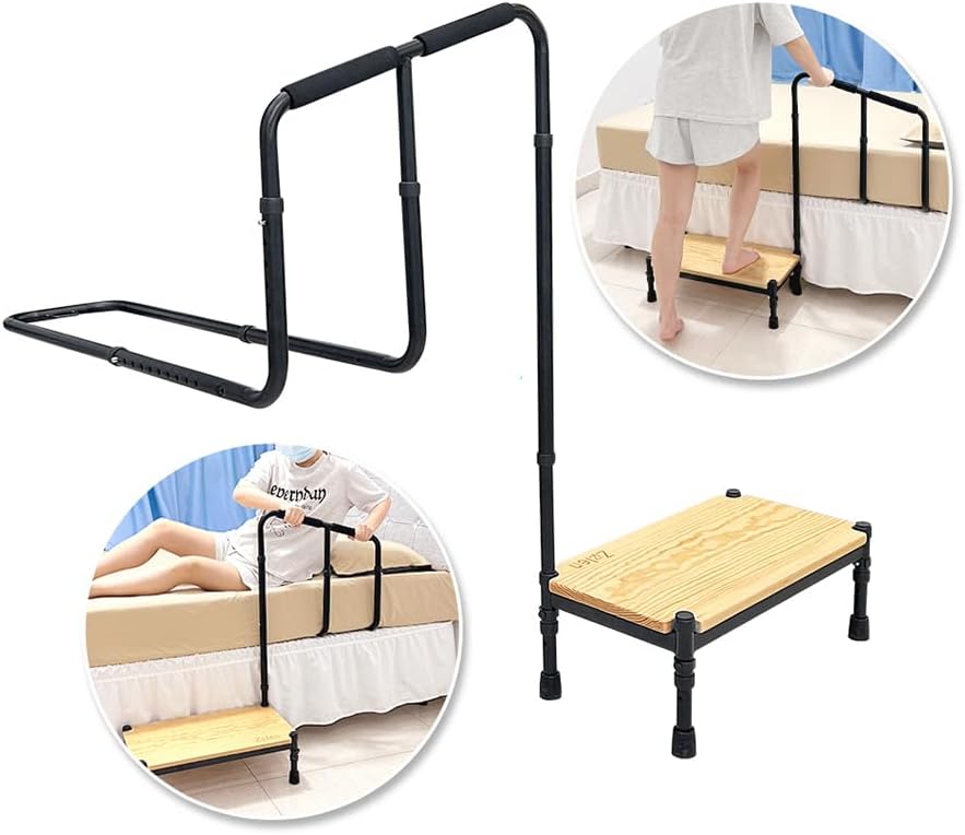 Zelen Bed Steps for High Beds for Adults Bed Assist Rail with Step Seniors Elderly Bed Step Stool with Handle for Seniors Bedside Foot Stools Medical Step Platform Heavy Duty with Straps