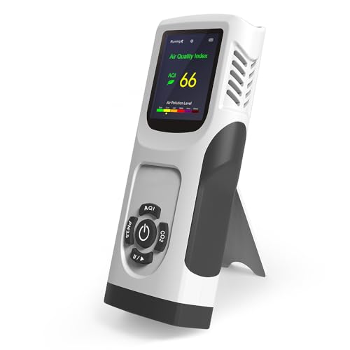 6-in-1 Air Quality Monitor Indoor CO2 Monitor, 3000mAh AQI TVOC Air Quality Tester for Home PM2.5 PM10 Particle Counter Air Quality Monitor with Graph, Portable Outdoor LED Screen