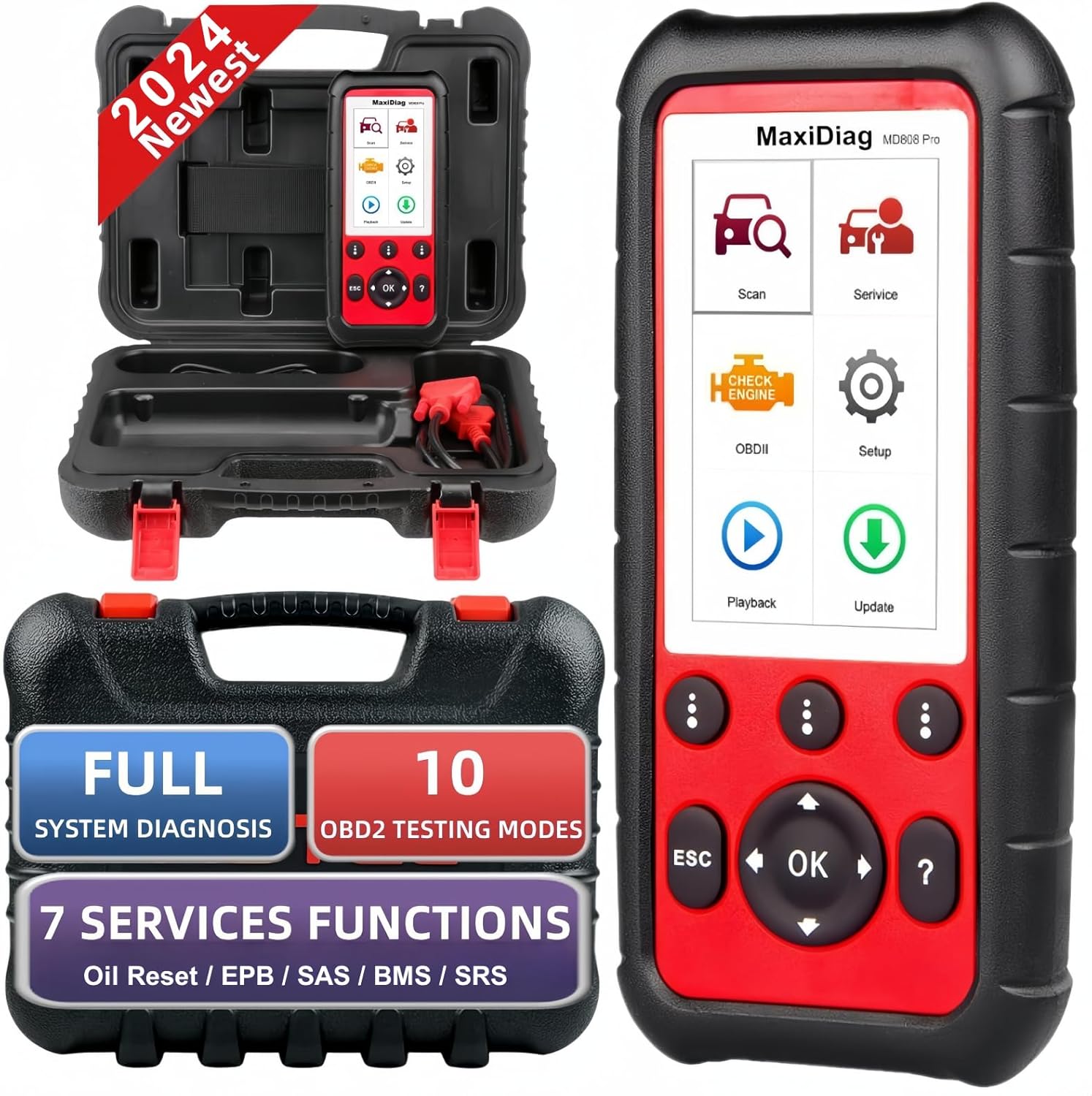 Autel OBD2 Scanner MaxiDiag MD808 Pro, All System Diagnostic Scan Tool, Upgraded of MaxiCheck Pro/ MD808/ MD806 Pro/ MD802, 7 Reset Service Oil/EPB/SAS/BMS/Throttle, Auto Scan, Lifetime Free Update