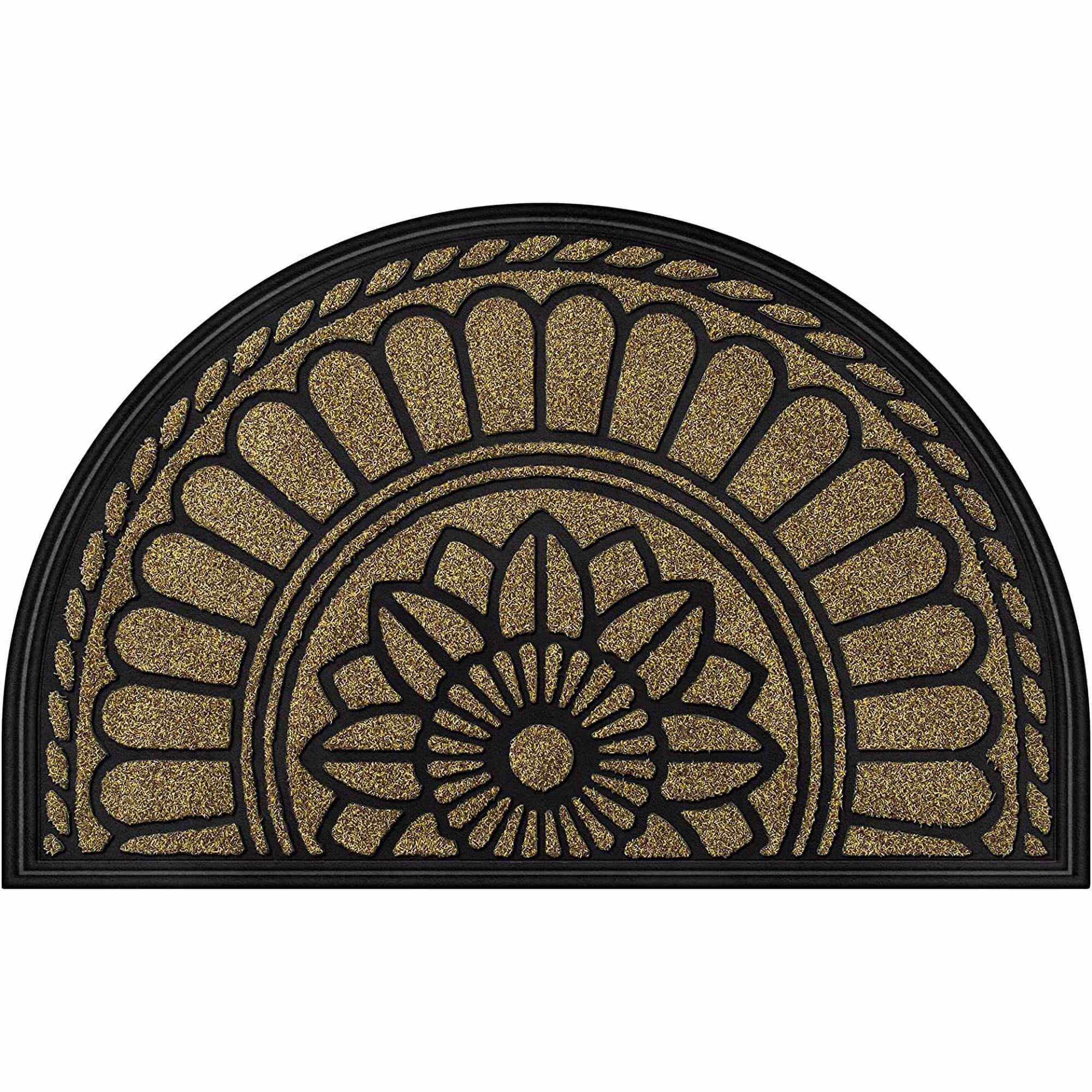 Superior Hub Half Round Door Mat,Non-Slip Welcome Entrance Way Mat, Durable Rubber Door Mats,Low-Profile Heavy Duty Doormat, Half Circle Mats for Garage,Patio, High Traffic Areas, 23.5" x 35.5",Brown
