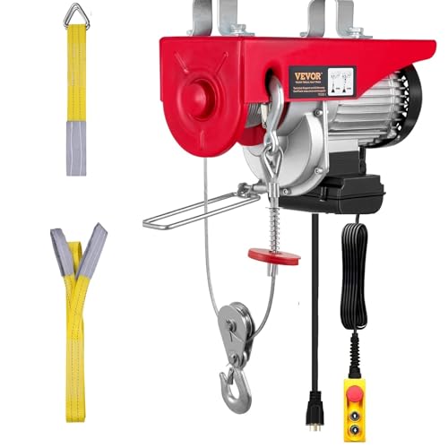 VEVOR Electric Hoist, 2200LBS Electric Winch, Steel Electric Lift, 110V Electric Hoist with Remote Control & Single/Double Slings for Lifting in Factories, Warehouses, Construction Site, Mine Filed