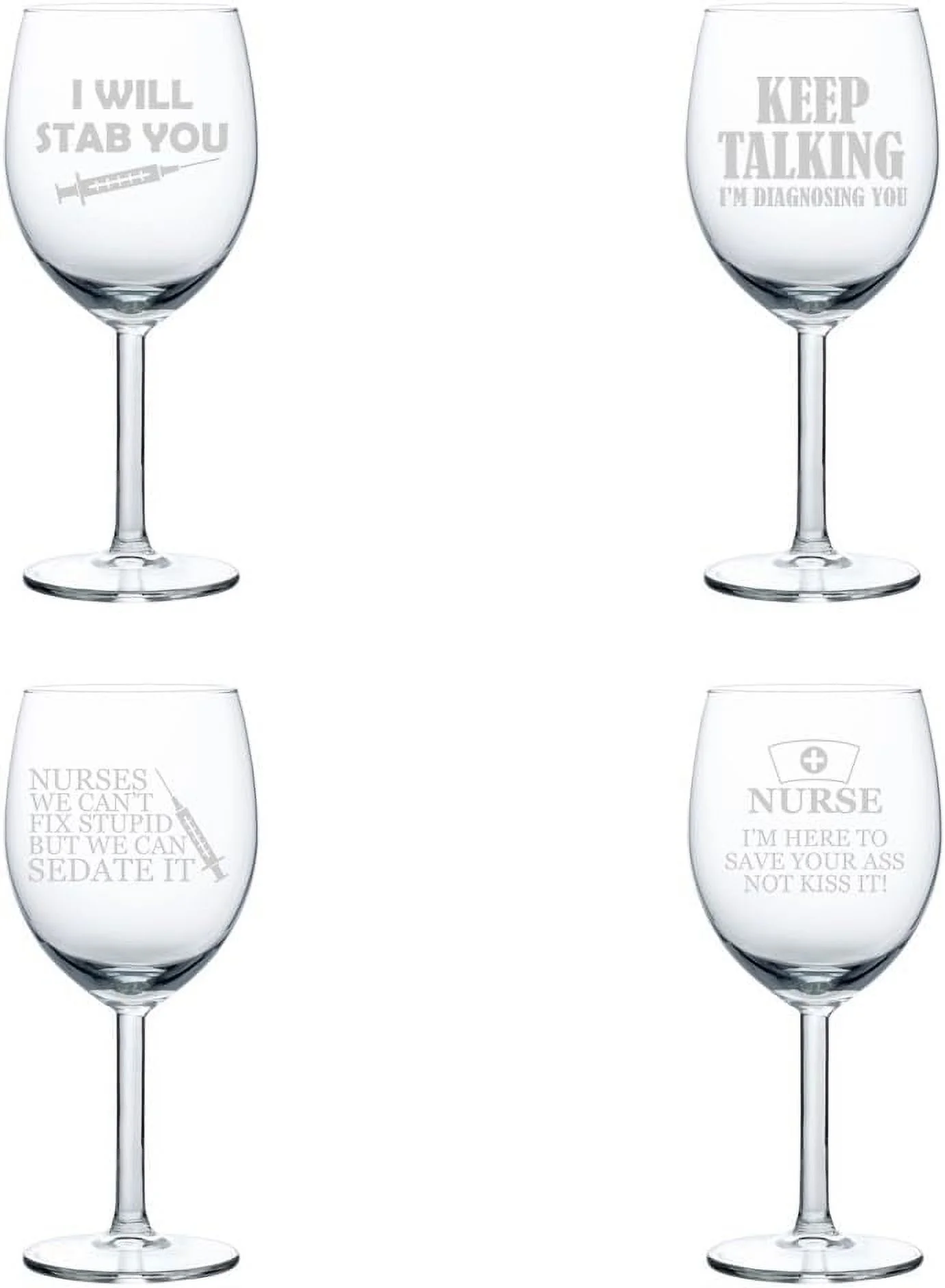 Set of 4 Wine Glass Gift Nurse Collection (10 oz)