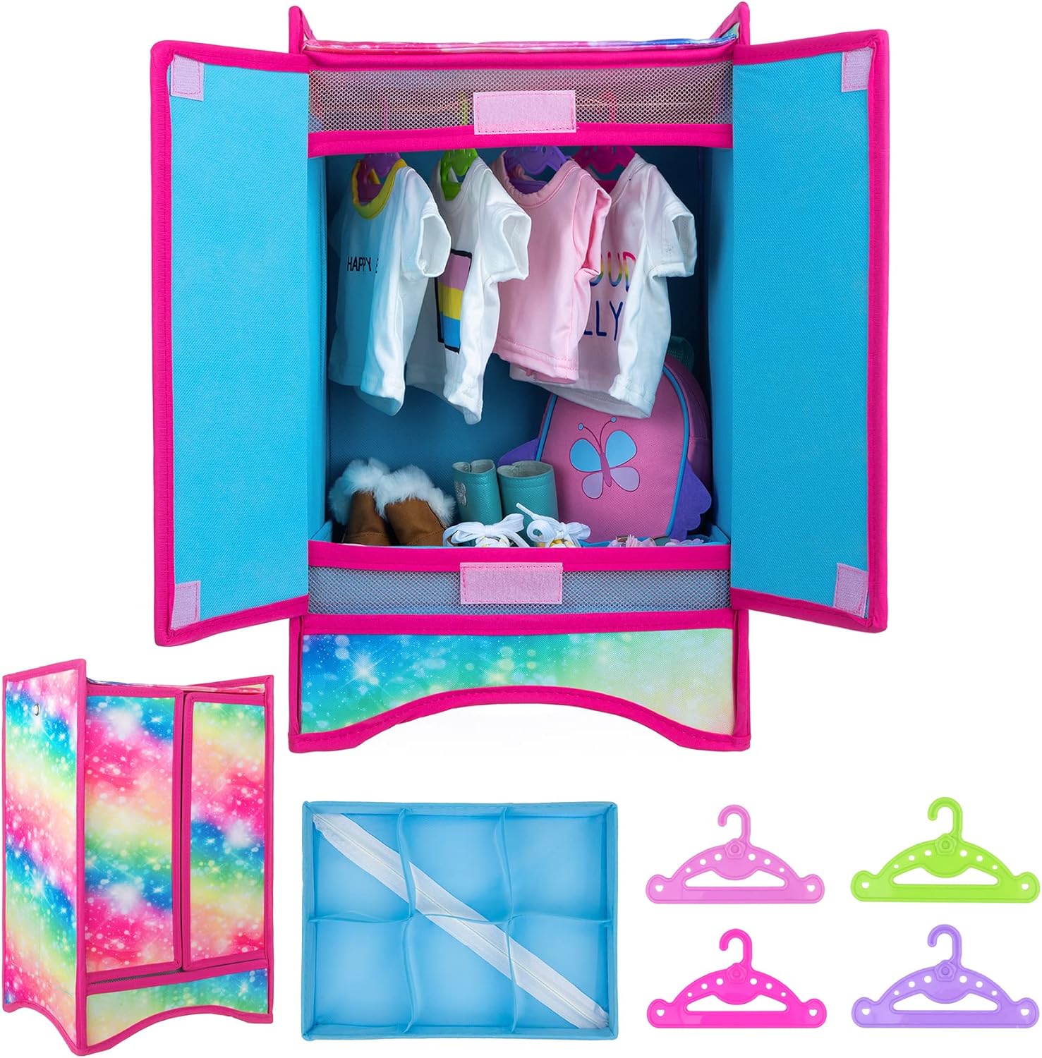 ZITA ELEMENT 18 Inch Girl Doll Accessories Closet Wardrobe Set - Including 18 Inch Doll Clothes Wardrobe, Hangers and Storage Box for Our My Generation Life Doll Accessories