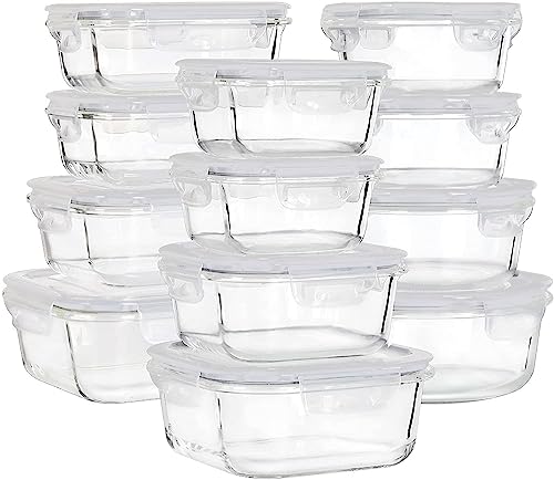 Glass Food Storage Containers with Lids, [24 Piece] Glass Meal Prep Containers, Airtight Glass Bento Boxes, BPA Free & Leak Proof (12 lids & 12 Containers) - Blue