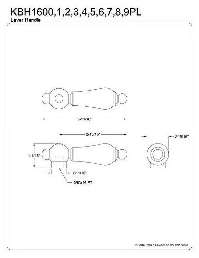 Kingston Brass Kbh1601pl Porcelain Lever Handle, 3/8