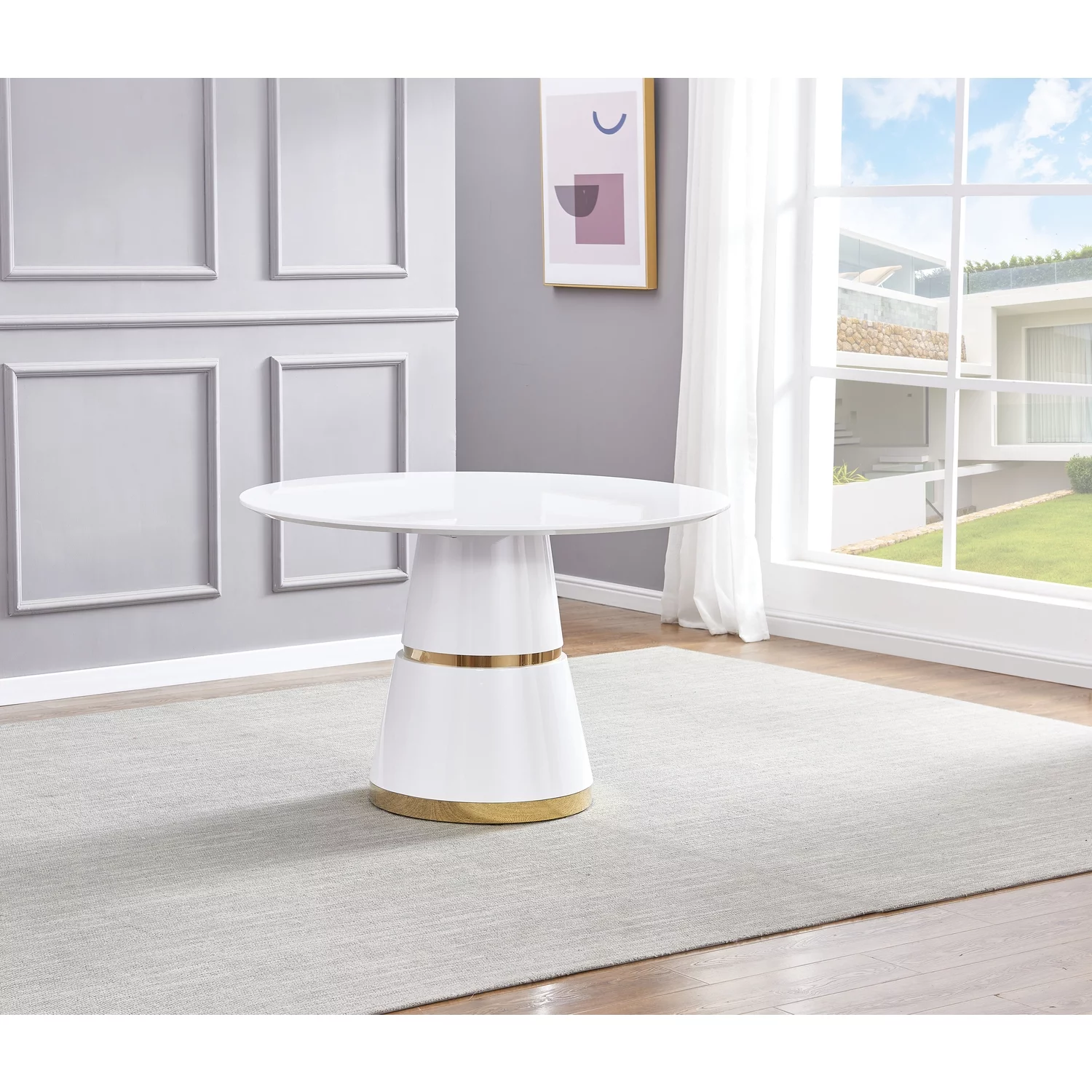 Best Master Furniture Taylor White/Gold Lacquer Wood Round Dining Table