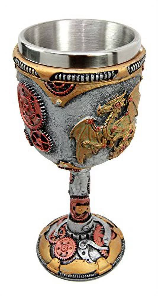 Ebros Steampunk Robotic Cyborg Dragon Fire Wheel Engine 5oz Wine Goblet Chalice