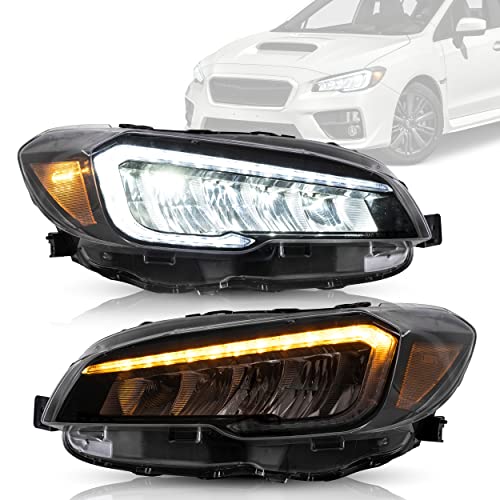 VLAND Headlights Assembly Fit for Subaru WRX/STI 2015-2022 Base Premium Litmited (Not for LED Models and Models w/AFS/SRH) W/Dynamic DRL, LED Front light with Sequential Turn Signal, Amber