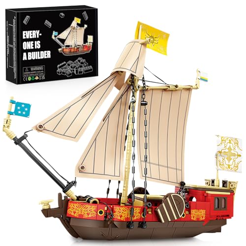 Vziimo Sailboat and Ship Building Blocks Set for Adults, Dutchman Sailboat Model Kit, Collectible Construction Boat Toys for Kids Teens,Idea Gift for Halloween Christmas, 495Pcs