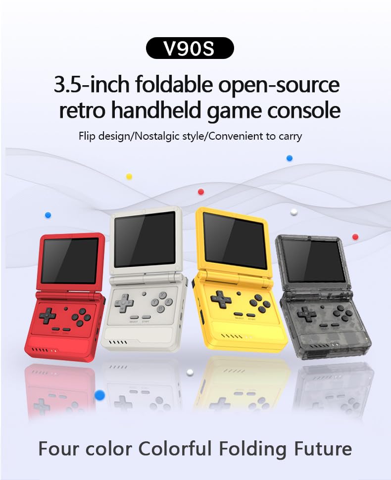 Powkiddy V90S Retro Handheld Console - 10,000+ Preloaded Games, Foldable Clamshell Design, 3.5
