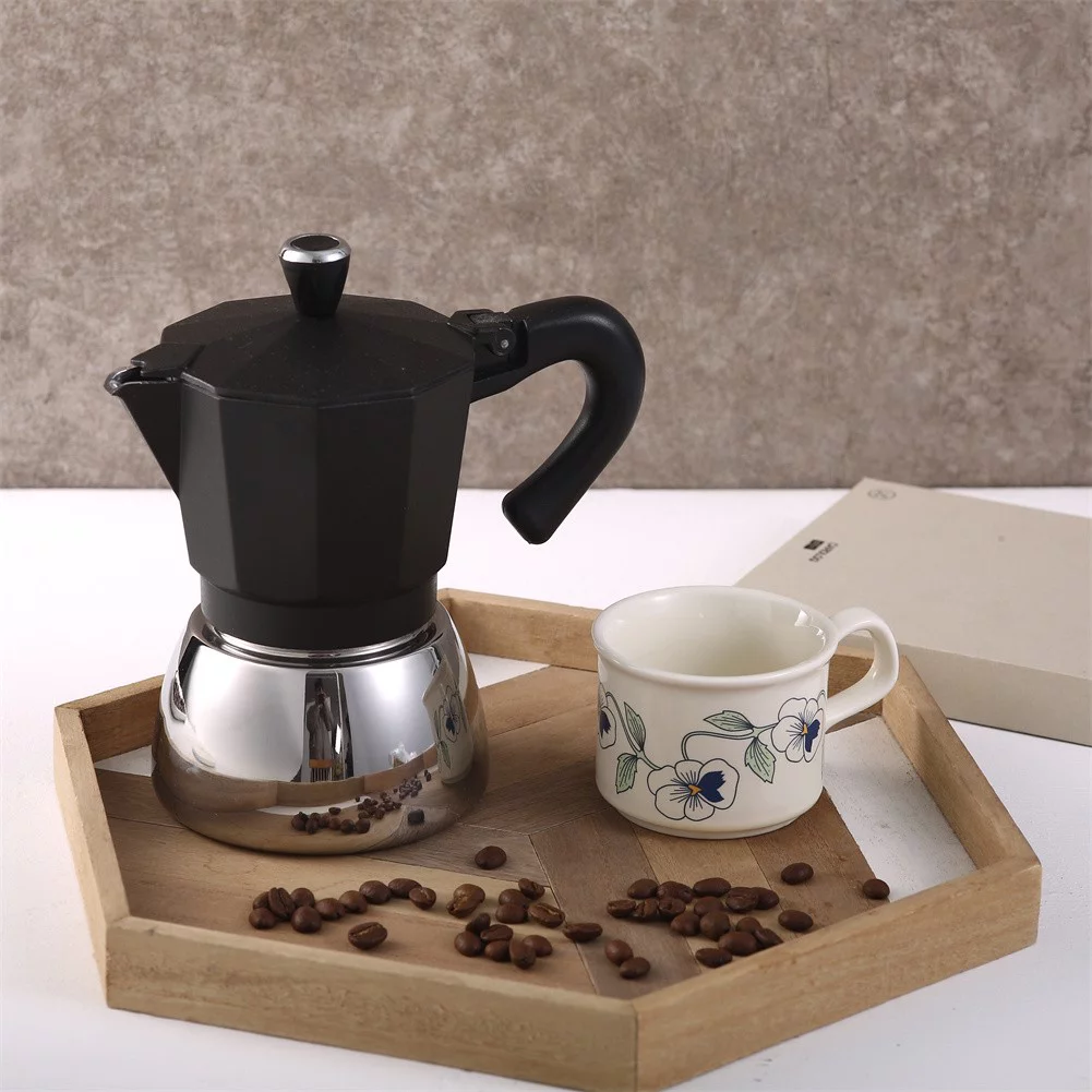 QIFEI Moka Pot, Stainless Steel Moka Stovetop Espresso Maker Coffee Moka Pot Black