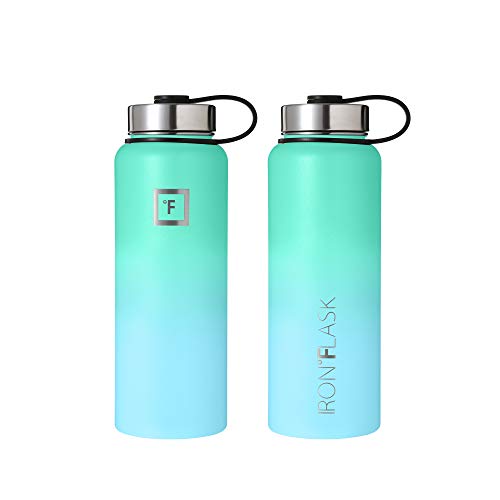 IRON °FLASK Camping & Hiking Hydration Flask with 3 Lids - Stainless Steel, Double Walled & Vacuum Insulated Water Bottle - Leak Proof & BPA Free (Midnight Black, Straw - 40 oz)