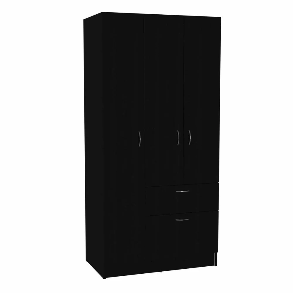 FM Furniture Ramblas Modern Wood Armoire with Two Cabinets in Black/White