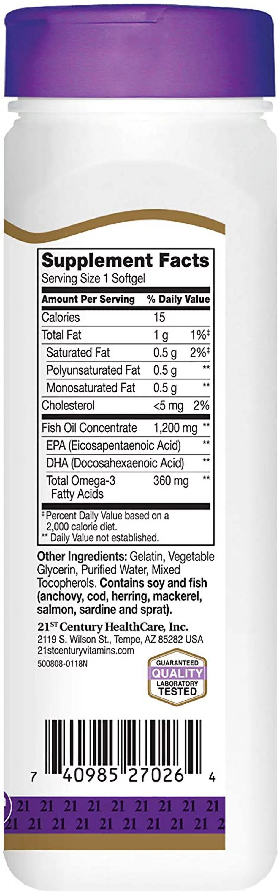 21st Century Fish Oil 1200 mg Omega-3 Reflux Free Softgels, 90 Ea, 6 Pack