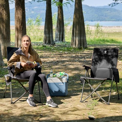 EVER ADVANCED Reclining Camping Chairs for Adult Lightweight, Folding Recliner Chair with Adjustable Back, 4-Level Lounge Chairs, Portable Lawn Chairs for Patio Balcony, Supports 350lbs Black