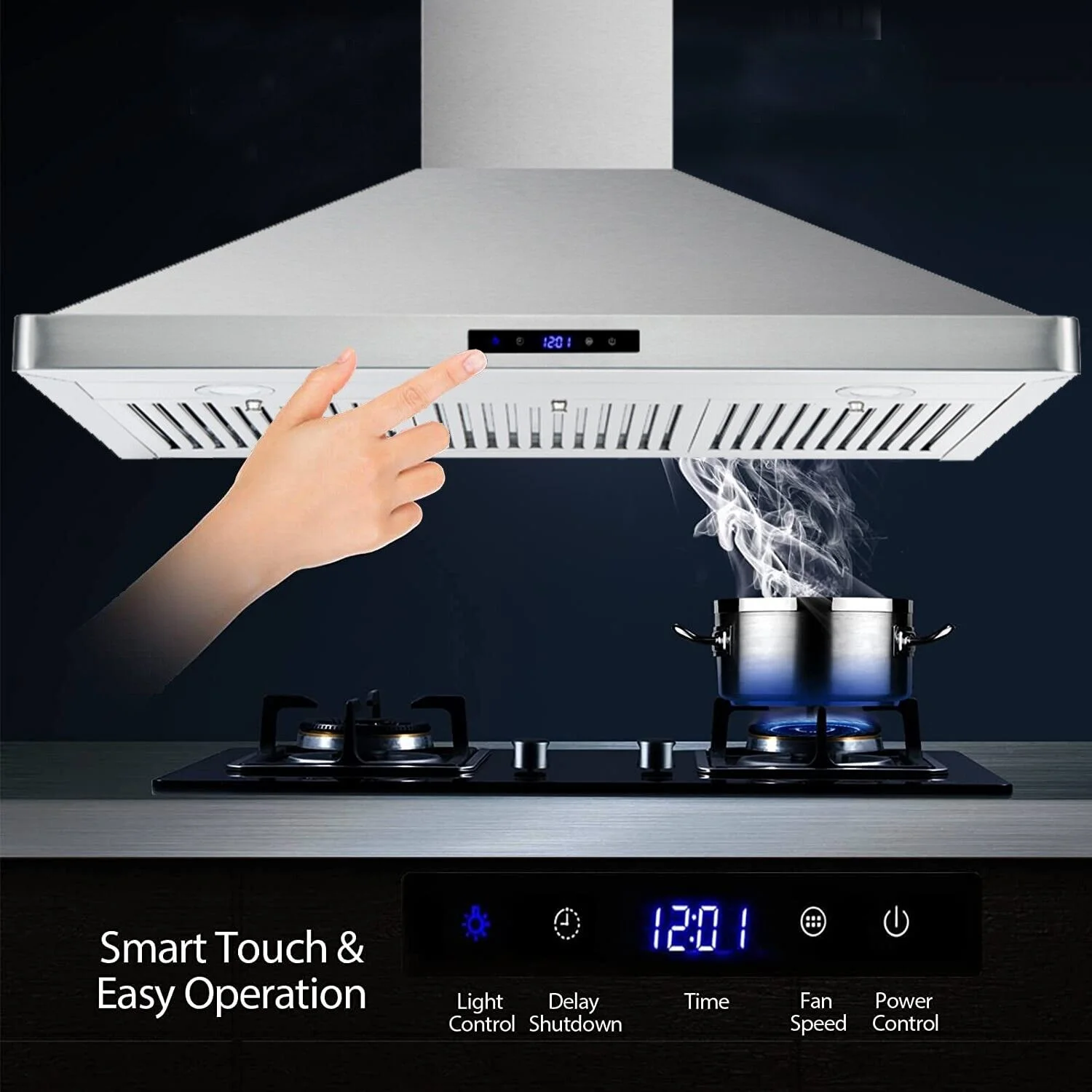Tieasy 36 inch Wall Mount Range Hood Stainless Steel Kitchen Stove Vent 700CFM 3-Speed Fan Hood
