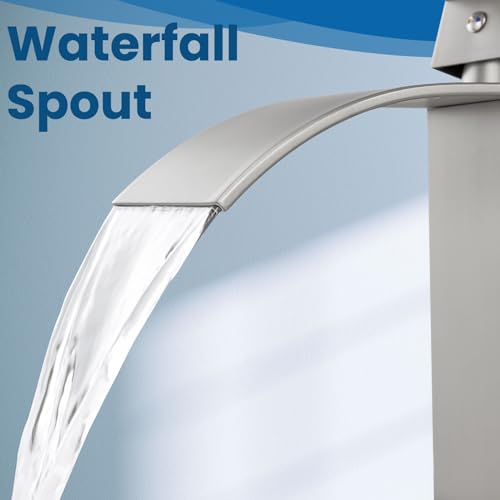 Airuida Brushed Gold Tall Waterfall Bathroom Vessel Sink Faucet Modern Bathroom Vanity Faucet Single Handle Single Hole Farmhouse Bar Mixer Tap Washbasin Faucet Deck Mount