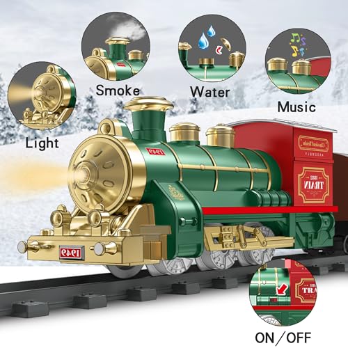 Train Set Electric Train Toys for Kids, Christmas Train Set with Smokes, Light & Sound for Under Christmas Tree, Toddler Model Trains for 3 4 5 6 7 8+ Years Old Kids Boys Birthday Gifts