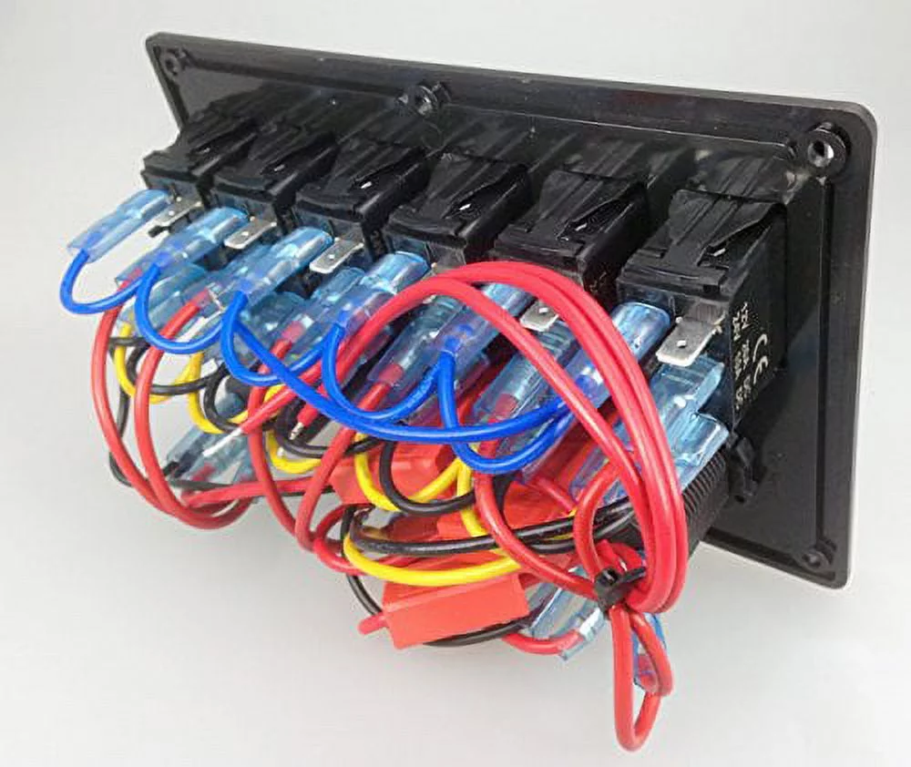 Pactrade Marine Car RV Boat 6 Gang Blue LED Rocker Switch Panel USB Voltmeter