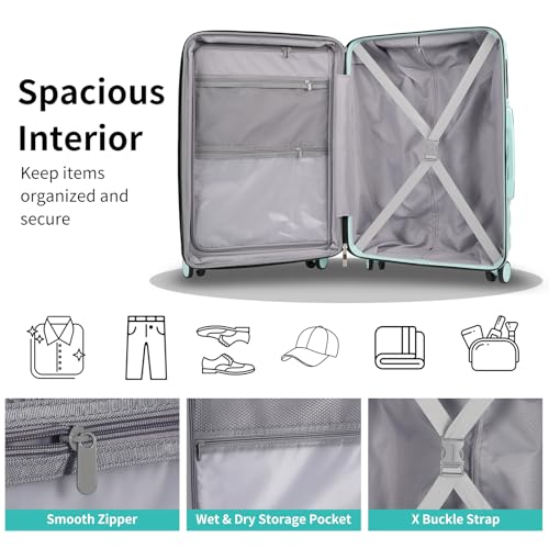 Lightweight Luggage with Spinner Wheels & YKK Zipper, 3-Piece Travel Suitcase ABS+PC Hardshell Luggage Set with TSA Lock, Light Avocado Green (20+24+28 inch)