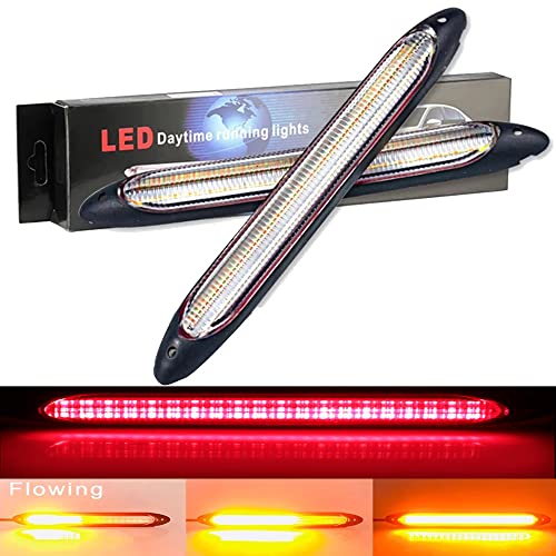 YSY Led Car DRL Daytime Running Lights Strip Waterproof 12V Auto Headlight Sequential Turn Signal Yellow Flow Day Light Universal 2Pcs (34.5cm, white and yellow)