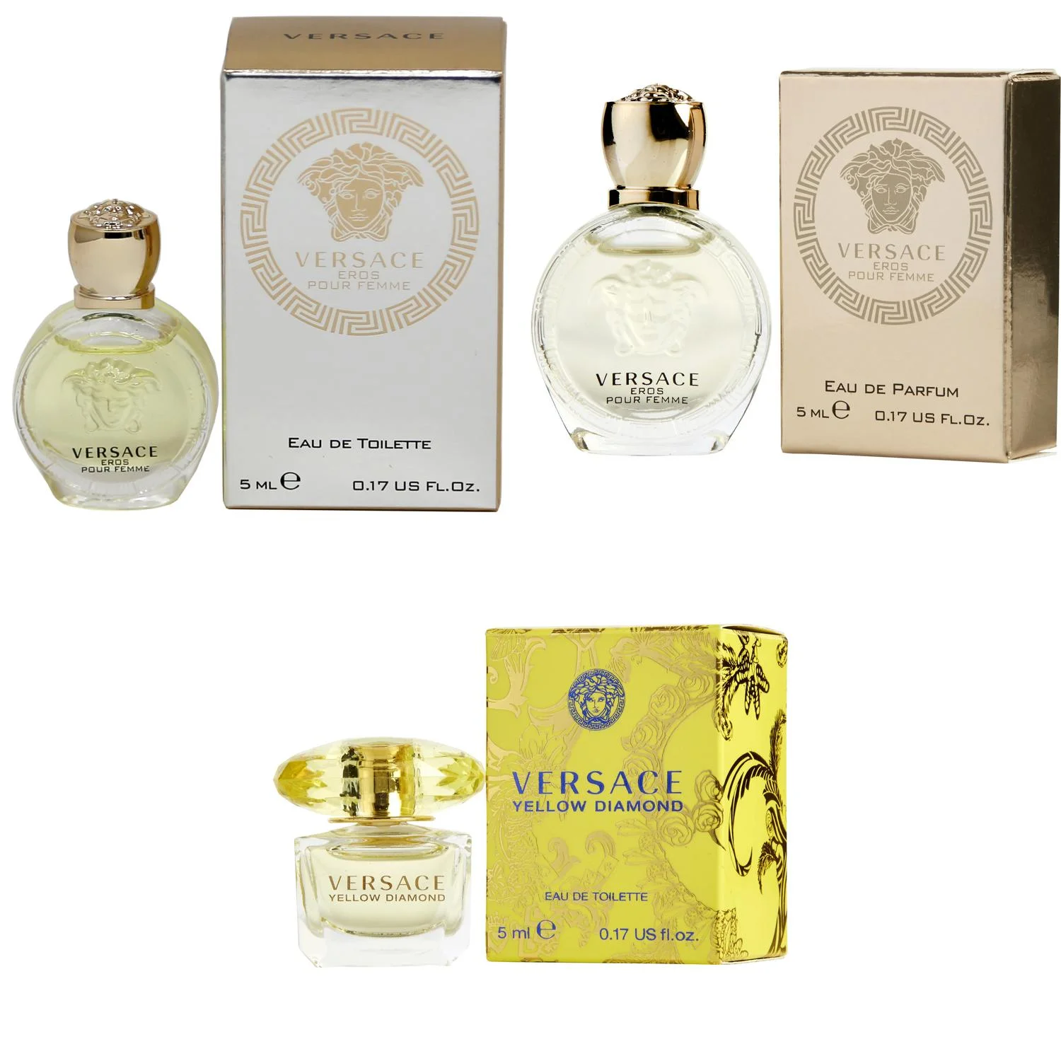 Versace Eros Women EDT, Eros Women EDP, Yellow Diamond  EDT - 5ml 3PK Kit