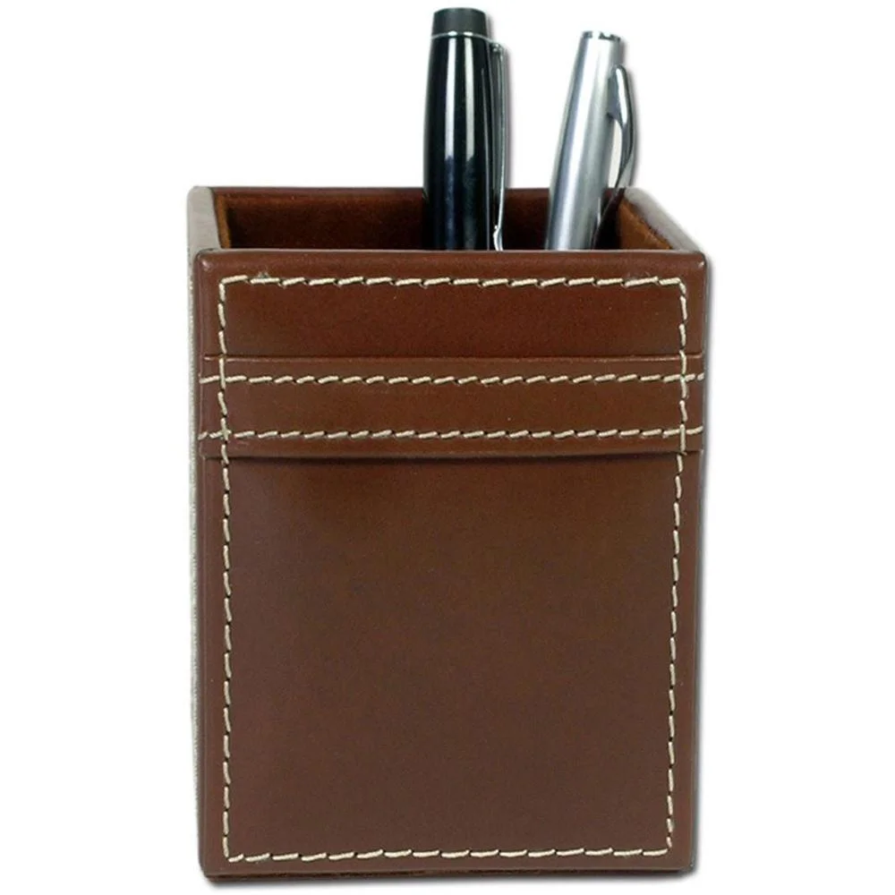 Rustic Brown Leather 7-Piece Desk Set