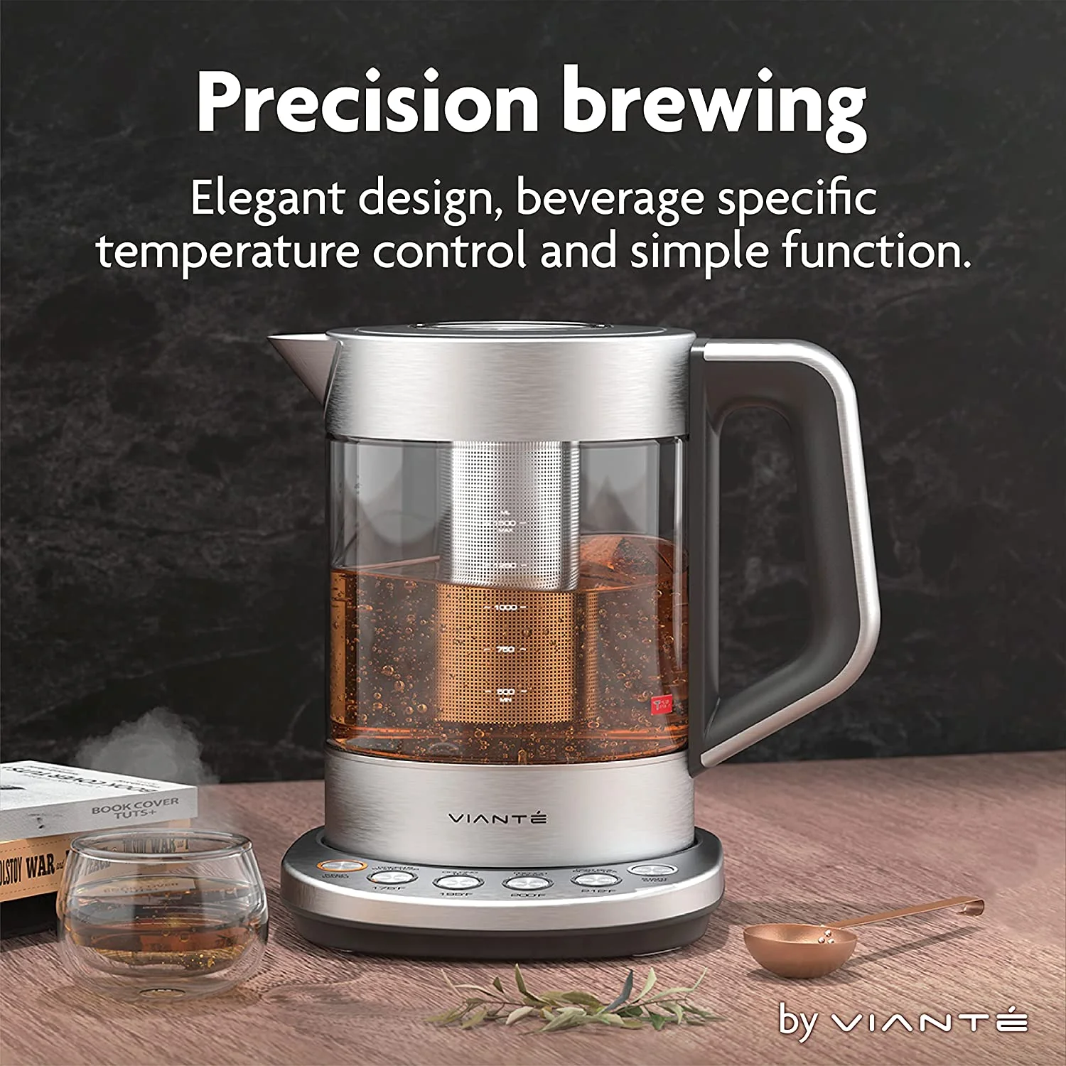 Excellent Hot Tea Maker Electric Glass Kettle with tea infuser and temperature control. Automatic Shut off. Brewing Programs for your favorite teas and Coffee. Stainless Steel Water Boile