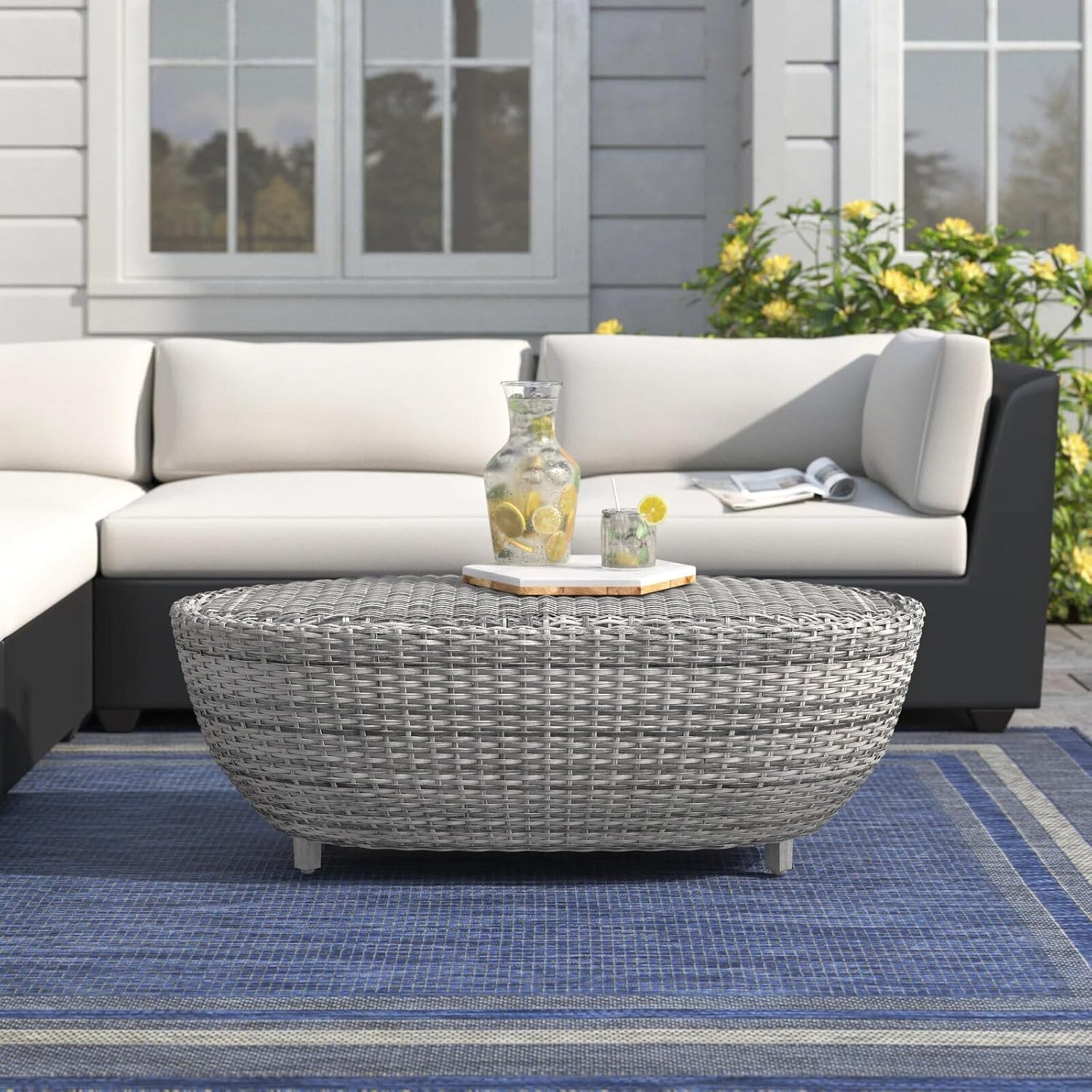 Sonoma Modern Outdoor Wicker Oval Coffee Table with Storage: All-Weather, Durable and Stylish Patio Furniture for Outdoor Living Spaces