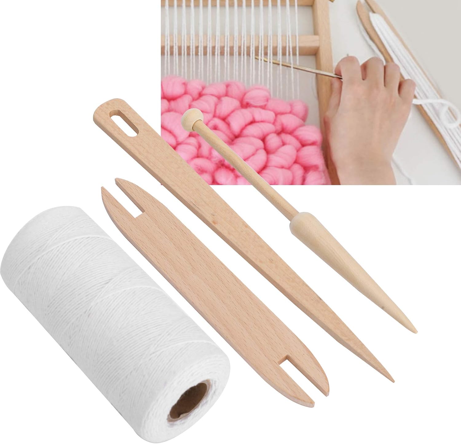 Loom Weaving Warp Thread Cotton Thread Rug Yarn Lap Loom warp Thread with Wooden Shuttle Stick Rod