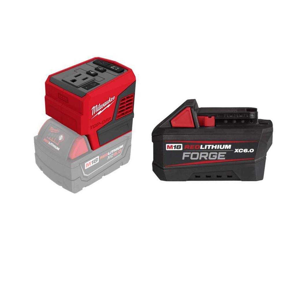 Milwaukee M18 18V Lithium-Ion 175-Watt Powered Compact Inverter for M18 Batteries with M18 HIGH OUTPUT FORGE 6.0 Ah Battery