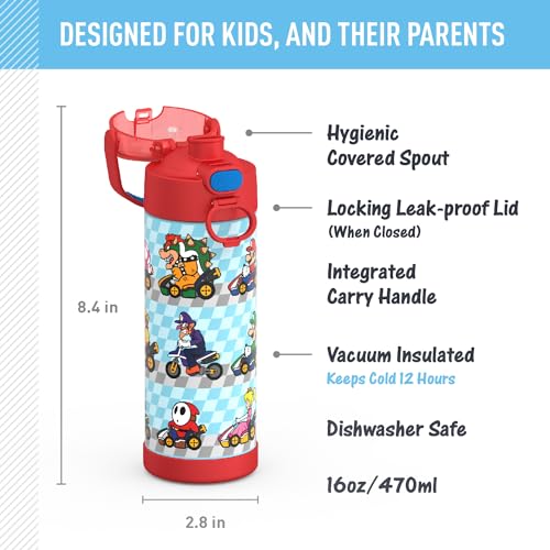 THERMOS FUNTAINER 16 Ounce Stainless Steel Vacuum Insulated Bottle with Wide Spout Lid, Apricot