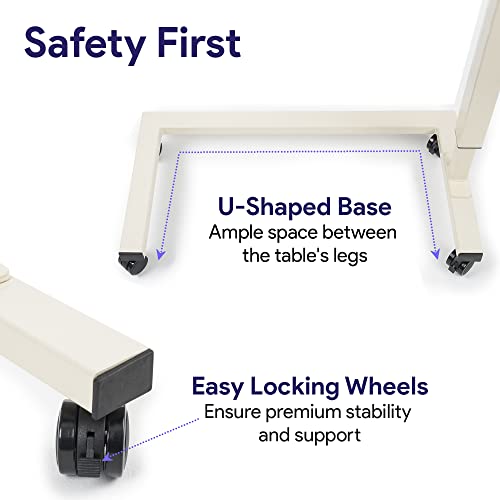 Medacure Hospital Bed Table, Light Oak - Overbed Table with Wheels & Adjustable Height - Food, Laptop, and Reading Overbed Desk - 50lb Capacity Over The Bed Table
