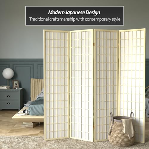 Red Lantern 6 ft. Tall Window Pane Shoji Screen-Natural-4 Panels Room Divider
