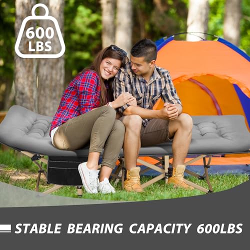 Folding Camping Cot for Sleeping, Portable Cots for Adults, Heavy Duty Cot Bed 550LBS(Max Load), Extra Wider Cots with Large Pocket for Outdoor, Office, Beach