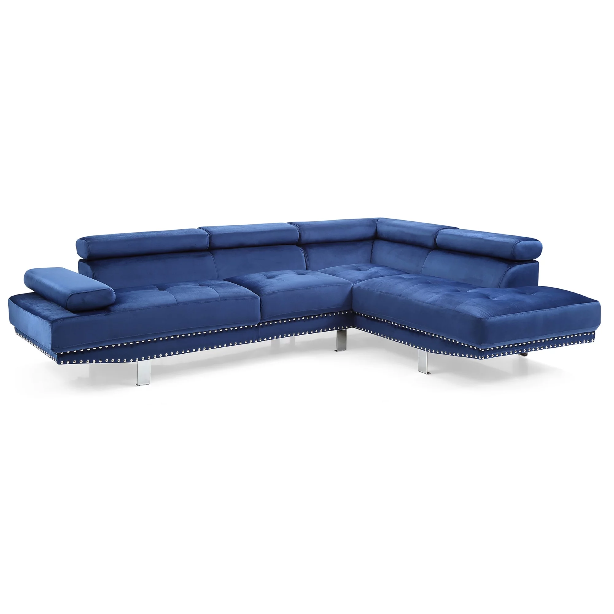Passion Furniture  Derek 109 in. 2 Piece Velvet L Shape Sectional Sofa in Navy Blue