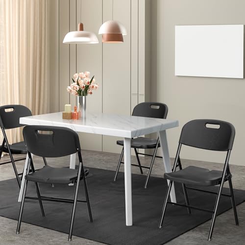 VINGLI Folding Chairs, Heavy Duty Foldable Chair Portable HDPE Plastic Seat with Steel Frame for Indoor Outdoor Dinning Party Wedding School Use, White, 10 Pack