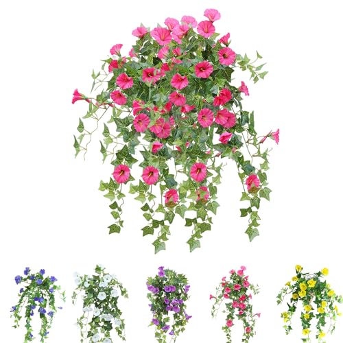 Rezebu 26in Uv Simulation Artificial Flower,Artificial Morning Glories,Fade Resistant Outdoor Flowers,Fake Petunias,Realistic Outdoor Artificial Flowers