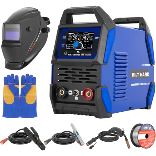 BILT HARD 135A 3-in-1 IGBT Inverter Welder, 110V Flux Core MIG/Lift TIG/Stick Welding Machine with Synergic Control, LED Display, 2T/4T/SPOT Modes & Full Kit (Solar Helmet, Gloves)