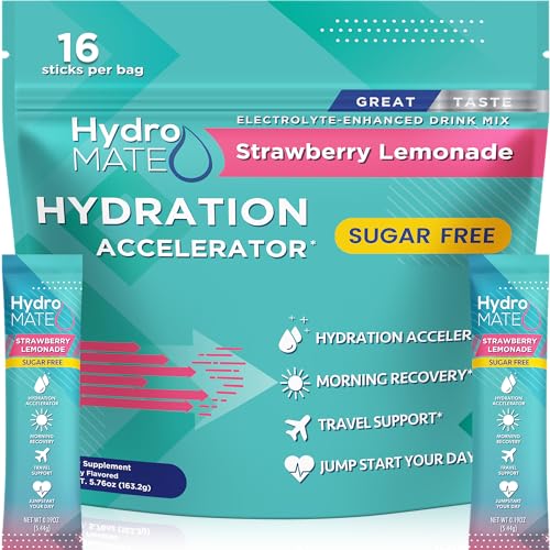 HydroMATE Electrolytes Powder No Sugar Acai Berry Sugar Free Hydration Packets Keto Party Favors Sticks with Vitamin C 30 Count