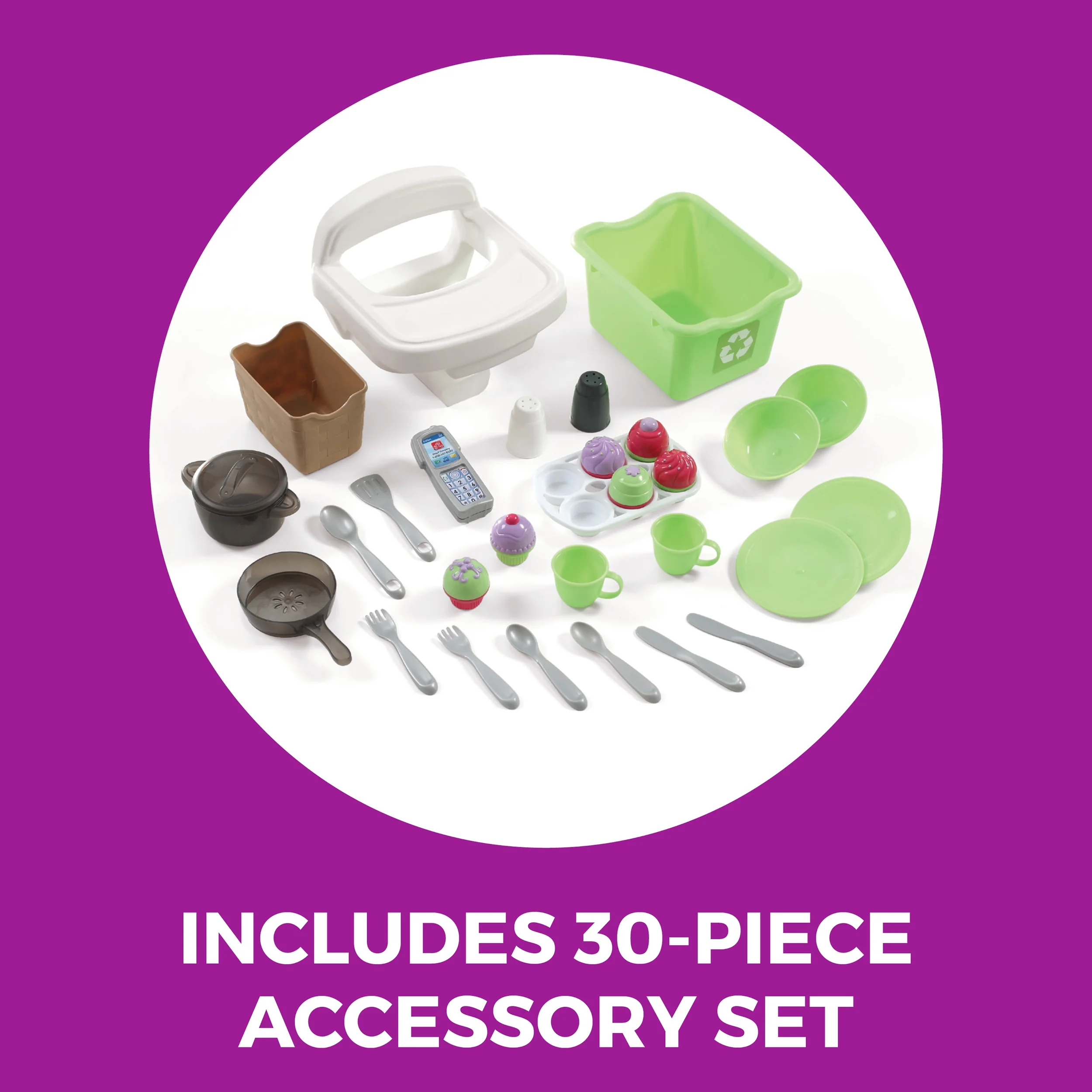 Step2 Little Bakers Pink Toddler Plastic Kitchen Playset with 30 Piece Play Set