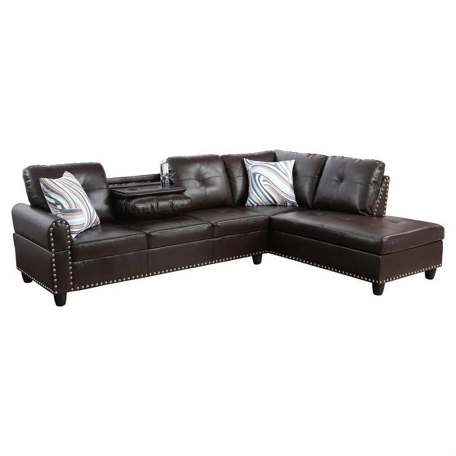 Star Home Living Corp Sean Faux Leather Sectional Sofa in Dark Brown
