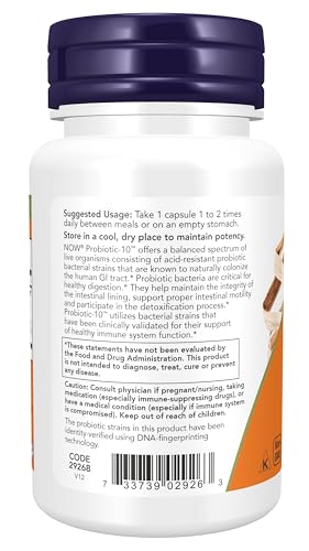 NOW Supplements, Probiotic-10™, 25 Billion, with 10 Probiotic Strains, Dairy, Soy and Gluten Free, Strain Verified, 100 Veg Capsules