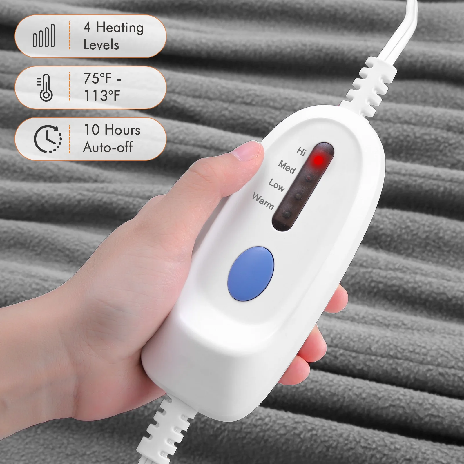 MaxKare Electric Heated Blanket Full Size 77'' x 84'' with 4 Heating Levels 10H Auto-off, ETL certification Machine Washable- Gray