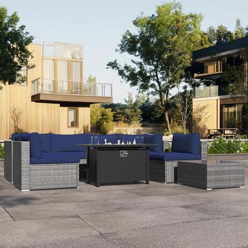 SUNVIVI OUTDOOR 8-Piece Modular Outdoor Patio Furniture Set, Wicker Outdoor Sectional Sofa with 45