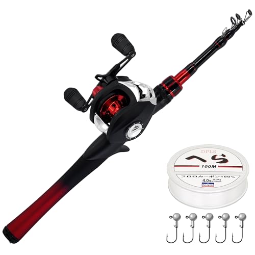 Kilitn Fishing Rod and Reel Combo, Baitcasting Combo Baitcast Reel 5 Foot Durable Fiberglass Telescopic Rod with Fishing Line Full Kits Comfortable Handle