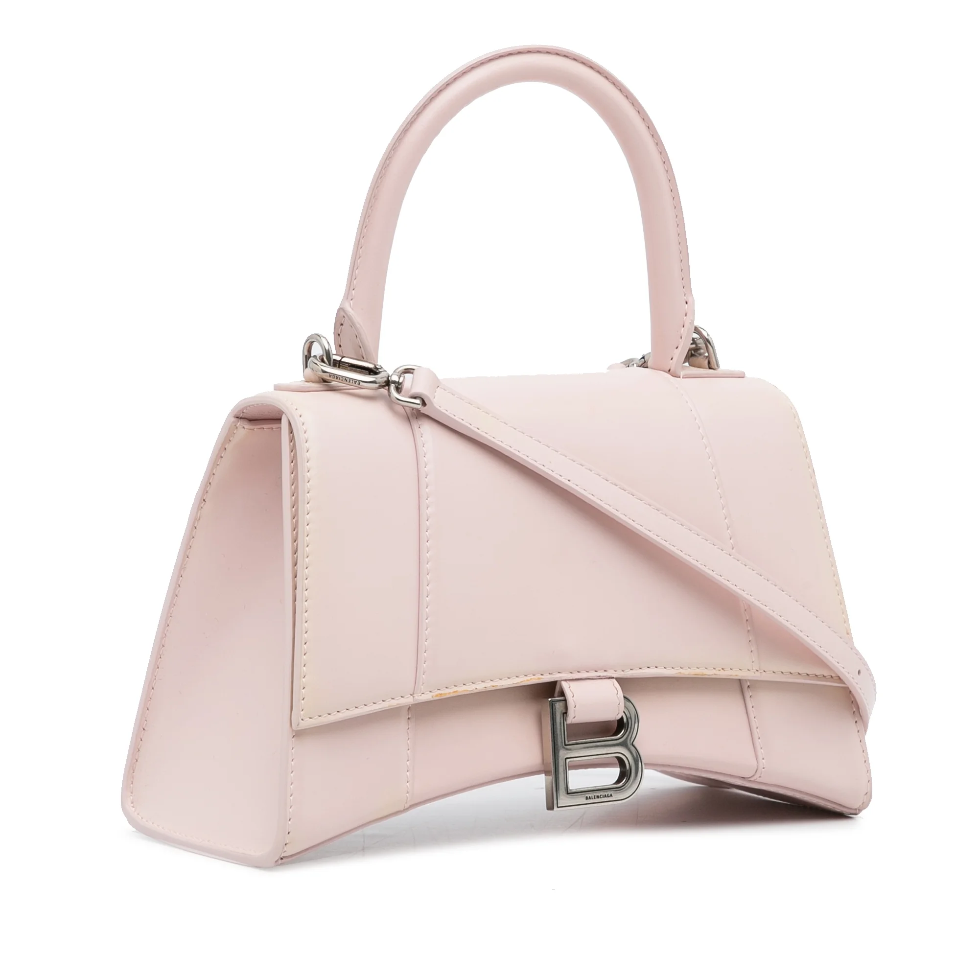 Pre-Owned Authenticated Balenciaga Hourglass S Satchel Calf Leather Pink Unisex (Good)
