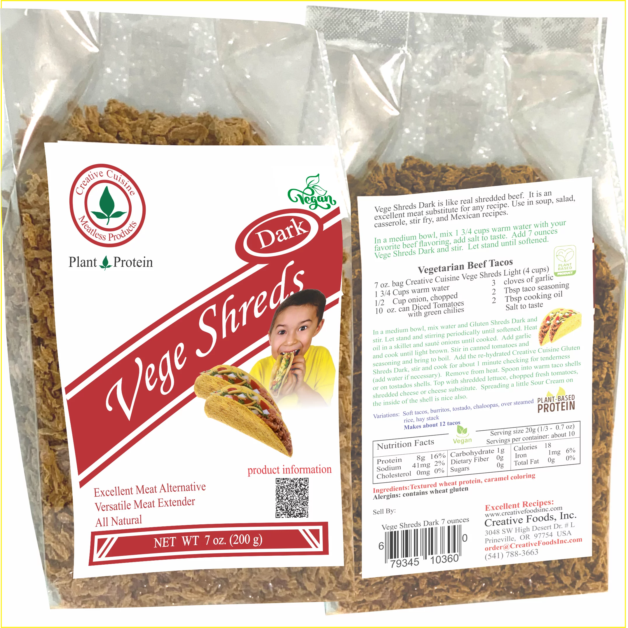 Vege Shreds Dark, Veggie Meat, Shredded Beef, Shredded Dark Meat , 6-7 oz bags, FREE SHIPPING