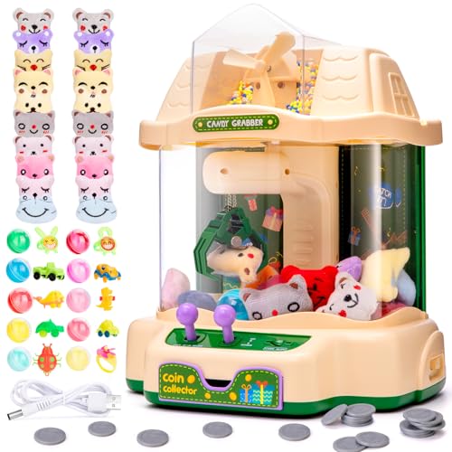 LOYO Claw Machine for Kids, Mini Vending Machine with 30Pcs Toys, Candy Dispenser Arcade Game for Kids 6 7 8 9 10 Birthday Gifts
